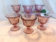 6 «Octagonal Amethyst» Dessert Cups / Champagne Glasses Purple UV Reactive RARE