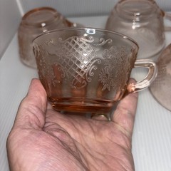 Set of 5 VTG Federal Glass, Normandie Bouquet and Lattice Pink Depression Cups