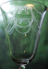 Vtg Set 4 FOSTORIA ‘GARLAND’ Needle Etched Water Goblets/Glasses 8 oz 6.75″ 1915