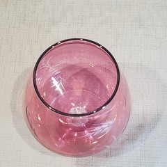 VTG Cranberry Pink Wheat Cut to Clear Flashed Brandy Snifter Wine Glass Cognac