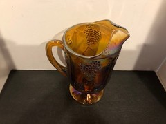 Colony Harvest Carnival Amber Glass Pedestal 64 Oz Footed Pitcher