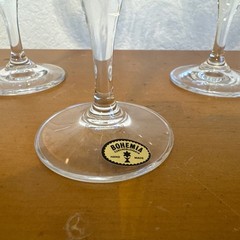 Set of 3 Vintage Bohemian Czech Crystal Etched Wine Glasses 6.5” Hand Cut Floral