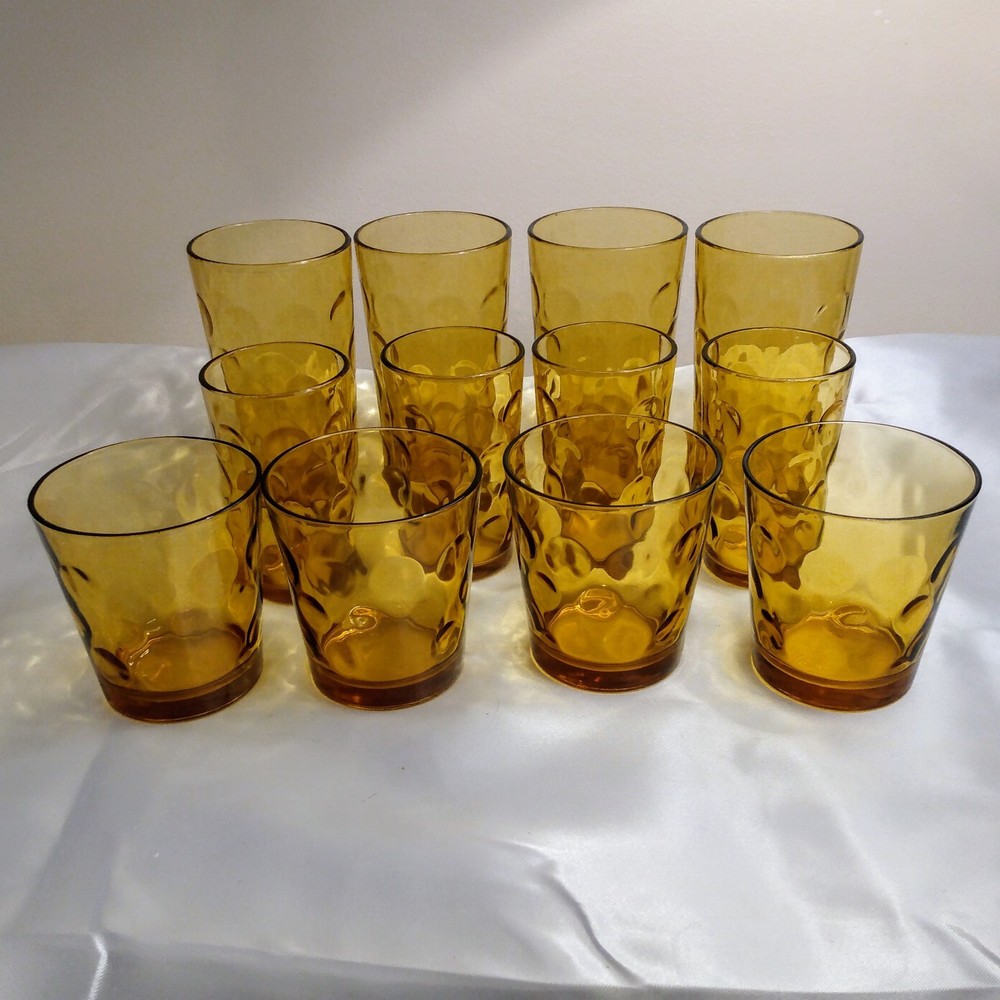 12 Piece VTG HAZEL ATLAS EL DORADO AMBER COIN DOT DRINKING GLASSES