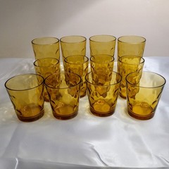 12 Piece VTG HAZEL ATLAS EL DORADO AMBER COIN DOT DRINKING GLASSES