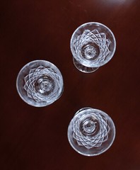 Czech Cut Crystal Wine Glasses Water Goblets Ceska Bohemia Crisscross Pattern