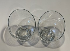 SET OF 2 KOSTA BODA SWEDEN GLASS SLANTED BUBBLE WEIGHTED BOTTOM BRANDY