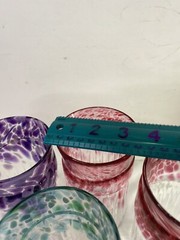 Set 5 Handblown Art Glass Tumblers Artist Signed Multicolored Pink Purple Aqua