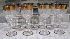 8 Small Crystal Stemmed Cordial Glasses with Gold Rims & Base. 5″, holds 2 oz