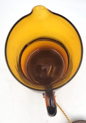 Renaissance Style Spanish Sangria Pitcher W 2 Wood Metal Stir Sticks Amber Glass