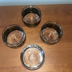 Set Of 4 Exquisite MCM Cera Roly Poly Glasses Green Band W/22K “Golden Grapes”