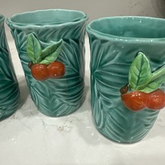 Vintage Napco 1962 Juice Glasses Set Of 4 Teal With Oranges