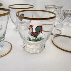 Hand-Painted Vintage Rooster 4 & 6 oz. Glassware Lot of 6 Tumblers