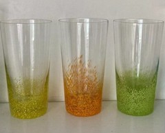 3 Studio Art Glass Cocktail Collins Tumblers 16 Oz Glasses Orange Yellow Green