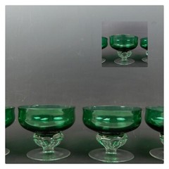4 Hand Blown Forest Green with Clear Stemmed Sherbet 8 oz Glasses