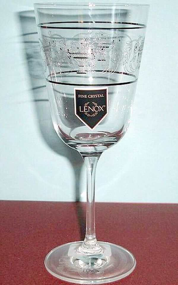 Lenox Autumn Legacy Goblet Etched Floral/Platinum Rings 12oz No Lead Crystal New