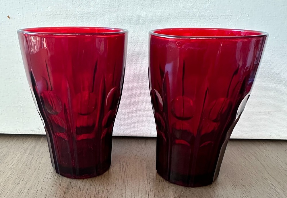 2 Vintage ANCHOR HOCKING High Point Royal Ruby 4.25″ 9 oz. Flat Tumblers