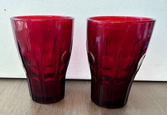 2 Vintage ANCHOR HOCKING High Point Royal Ruby 4.25″ 9 oz. Flat Tumblers