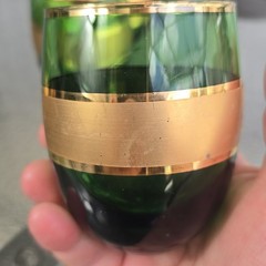 Mid Century Emerald Green & Gold Jeweled Czech Bohemian Cordial Cocktail Glasses