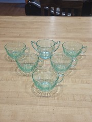 Vintage Jeannette Ultramarine Swirl Uranium Glass 6 Piece Cup and Sugar Set