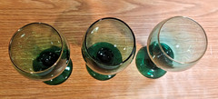 Libbey Teardrop Juniper Gold Trim 7″ Green Wine Glasses SET OF THREE (3)