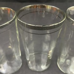Vintage Silver Rim Optic Paneled MCM Tumblers Glasses 5” Barware Set of 4