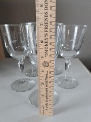 5 Libbey Windswept Wine/Water Goblets VTG Floral Etched Crystal Stemware