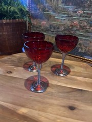 Art deco style wine cordial glasses ruby red removeable heavy metal stems