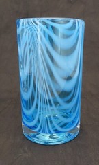 Novica Hand Blown Glass Tumbler Blue White Whirling Aquamarine 15 fl oz Mexico
