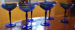 Vintage MCM Set 6 HAND BLOWN COBALT BLUE Champagne/Sherbet Glasses WIDE BELL TOP