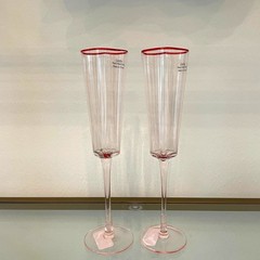 Pink Heart Shaped Champagne Flute Glass Set of 2 Red Rim Valentines Day NEW