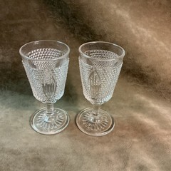 Ca 1860s Boston Sandwich clear glass popcorn pattern small wine stem lot of 2
