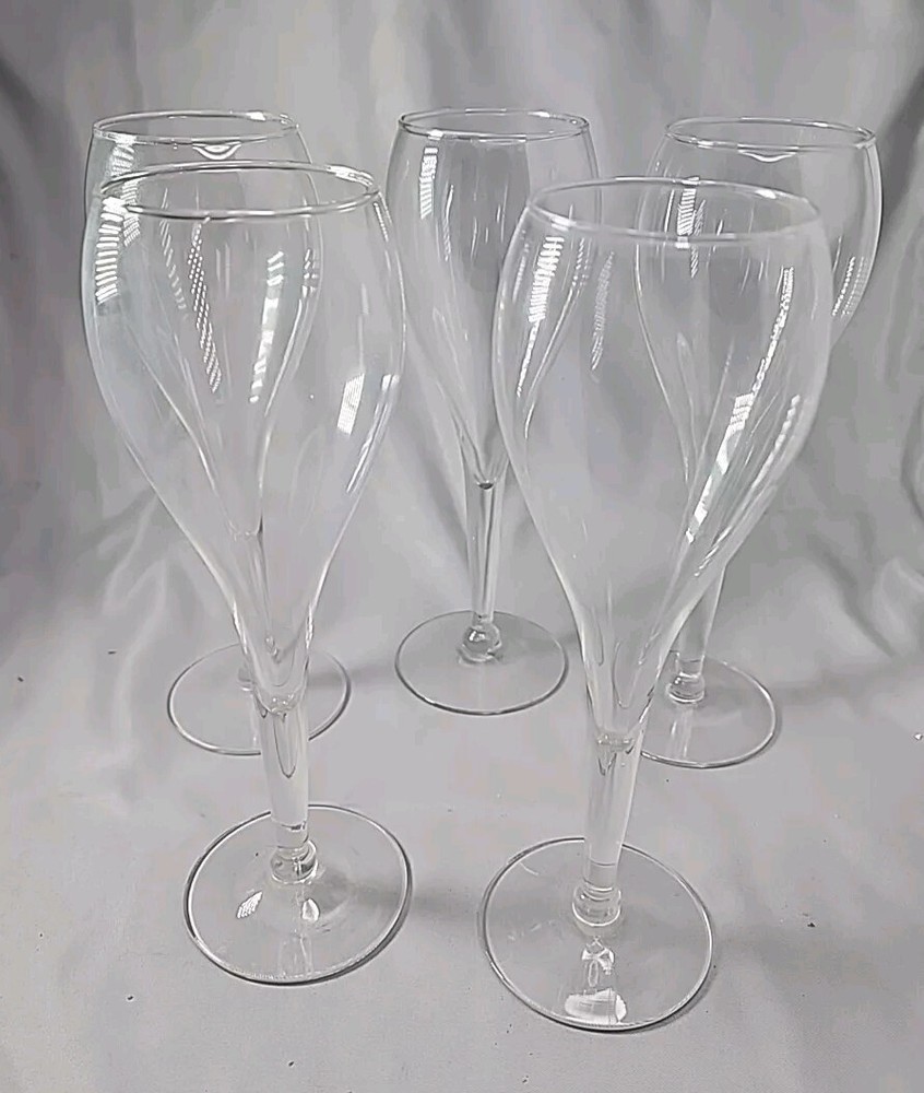 Retro Vintage Mid Century Clear Teardrop Champagne Glasses Barware Glass Set 5