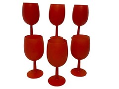 6 Vintage MCM Orange/Red Frosted Matte Goblets Blendo Style By Rainbow Glass