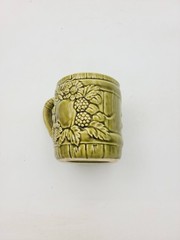 Vintage Japan Ceramic Mug Barrel Fruit Floral Relief Cup Kitchen Decor 70s Retro