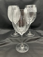 3 Mikasa CHEERS TOO Etched Line Crystal WINE Glasses 8⅝» Horizontal ~ Vertical