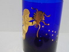 Culver Cobalt Blue Glass Gold Cherub Angel And Stars