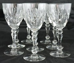VINTAGE CUT GLASS OR CRYSTAL RAIN DROP CLEAR WINE GOBLET SET 8 STEMWARE BARWARE