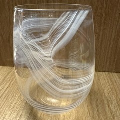 Hand Blown Textured Wave Riptide Swirl Stemless Wine Glass 16oz White Mist Block