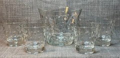 Hazel Atlas Capri Dot Ice Bucket & Rocks Glass Barware Set 1960’s Style 5 pc.
