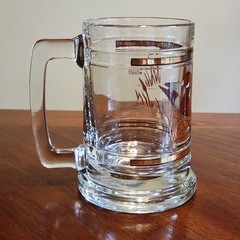 Culver 22K Gold Trim Glass Beer Mugs 4 Set Duck Mallard Pintail MCM Barware EUC
