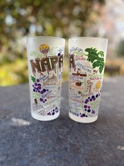 Two Catstudio NAPA CA Frosted 16 oz Glass Tumbler Highball Barware Landmarks 6”