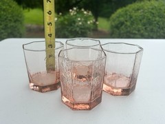 Vintage Pink Libbey Facets Lowball Glasses Set of 4 Retro Blush Bar Cart Decor