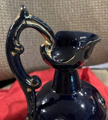 Italian Majolica Cobalt Blue with Gold Trim Vtg Pitcher Terra Cotta/stoneware