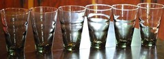 LIBBEY Vtg Set 6 SATURN OPTIC ‘RIPPLE MINT’ GREEN Highball Glass 12 oz Ring Wave