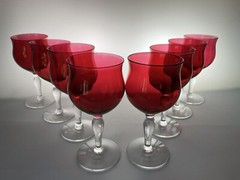 West Virginia Glass Rose Lustre Flash Water Goblets 6.5″ Set Of 8