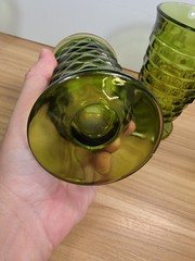 Vtg Indiana Whitehall Colony Cubist Footed Glasses Avocado Green Set of 2