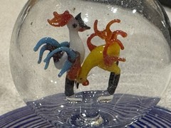 ANTIQUE Bimini Werkstatte Rooster Wine Glass Cordial Blue Latticino Swirl Deco