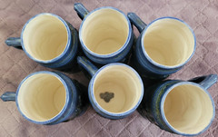 Lot Of 6 Handmade By Joy Vintage 1968 5.25″ Blue Winter Steins Glasses OOAK