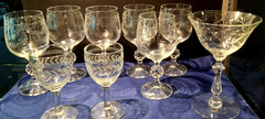 Fancy Etched Crystal Goblets ~ Cascade ~ Laurel ~ Queens Lace … (9) Stems