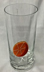 VIOL GLAS GERMANY ORANGE SLICE ON CLEAR GLASS TUMBLER 12 OZ CAPACITY 6″ TALL